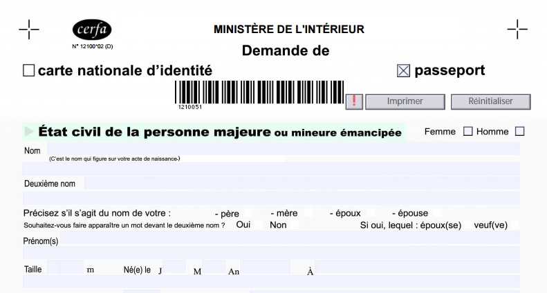 Formulaire cerfa carte d'identité