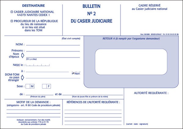 Casier judiciaire bulletin numéro 2