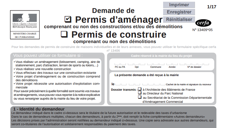 Formulaire cerfa permis d'aménager