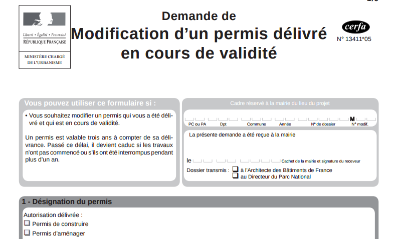 Permis d'aménager modificatif