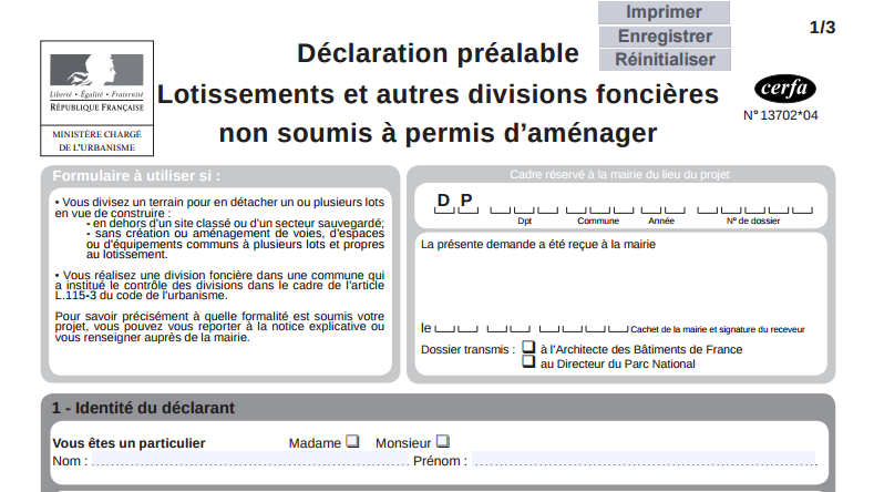 Déclaration préalable lotissement