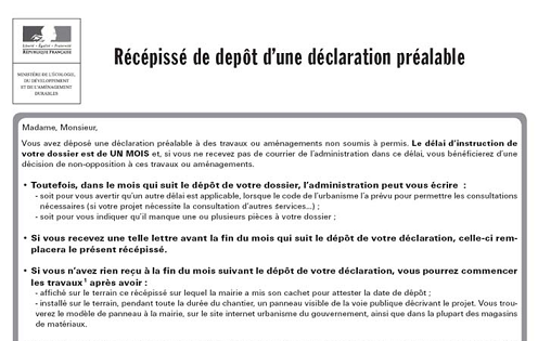 Récépissé déclaration préalable