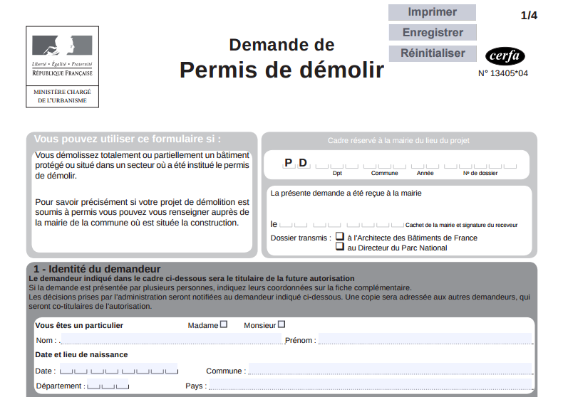 Formulaire cerfa permis de démolir